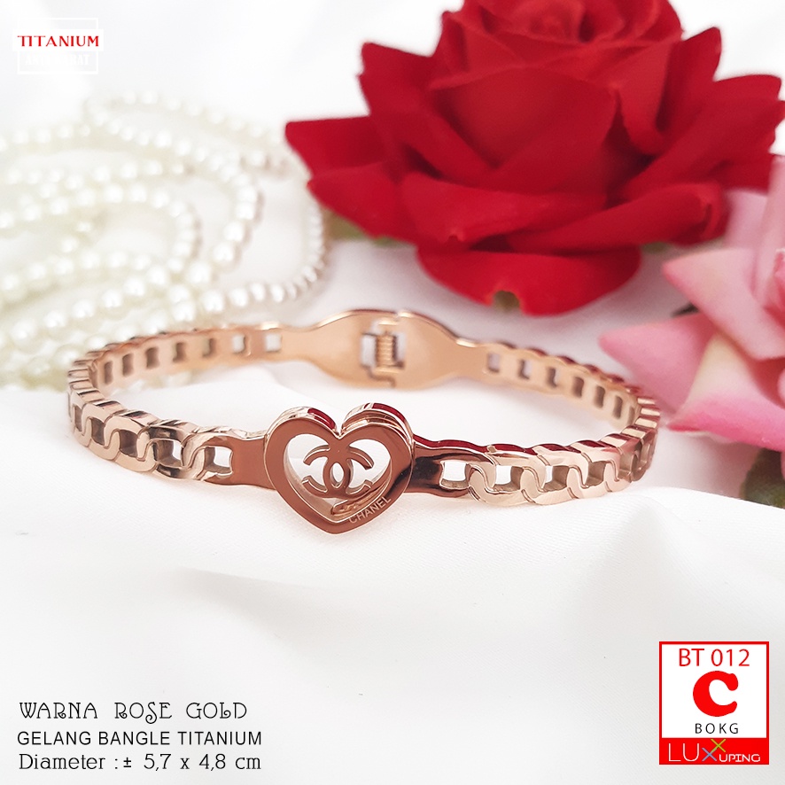 BT 012 Gelang Titanium Premium Wanita Dewasa Perhiasan Mas Rose Gold Mata Zirkon Aksesoris Fashion Brand Dunia Gelang Titanium Anti Karat Selamanya Luxx Xuping