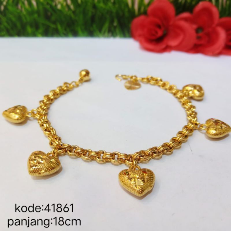 GELANG TANGAN TITANIUM RANTAI LOVE LAPIS EMAS 24K