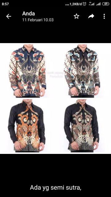 Kemeja Batik Semi Sutra Silky Berfuring Lengan Panjang Pekalongan Bahan Halus Size M L Xl Xxl  Jumbo