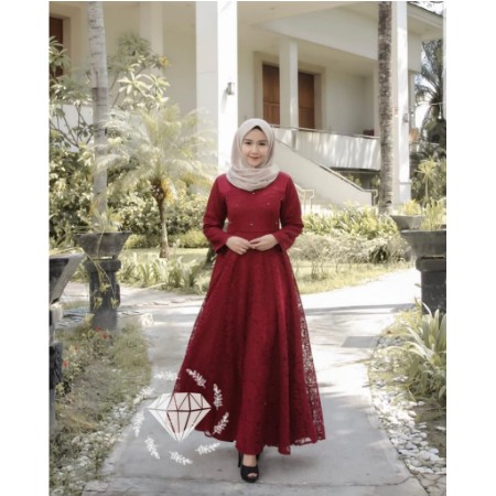 Muslimore - Baju Muslim Wanita Gamis Murah Hijau Botol Polos Matt moscrepe full kombi brukat aplikas