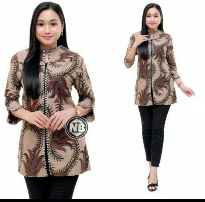 Tey-17 Batik Wanita Asj Sa Hrb026 Kenongo Kemeja Tosca Pendek