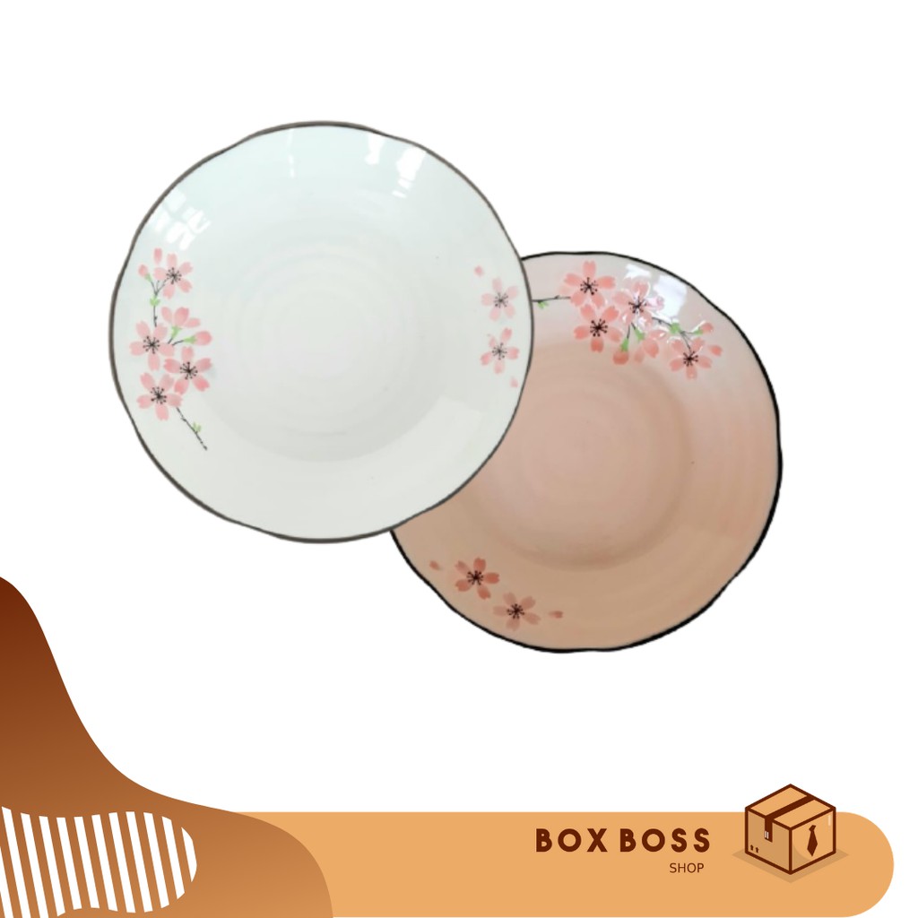 PIRING KERAMIK MOTIF ULIR PINK HIJAU SAKURA ST MORITZ