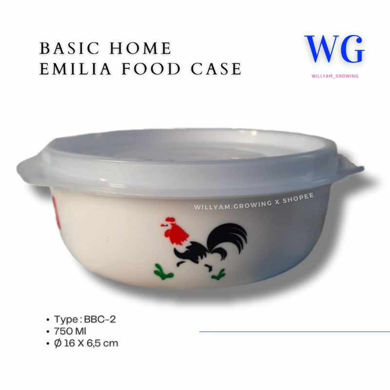 Basic Home Food Case Emilia Mangkuk Plastik Tutup / Mangkok Tutup Plastik 750 Ml BBC-2