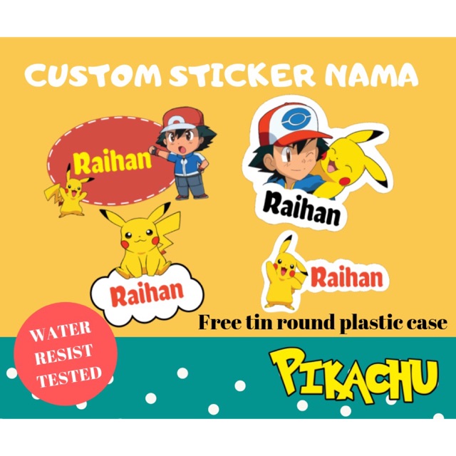 

CUSTOM STIKER NAMA ANTI AIR Variasi Pikachu - Stiker Vinyl - Label Nama - Stiker Nama Anak