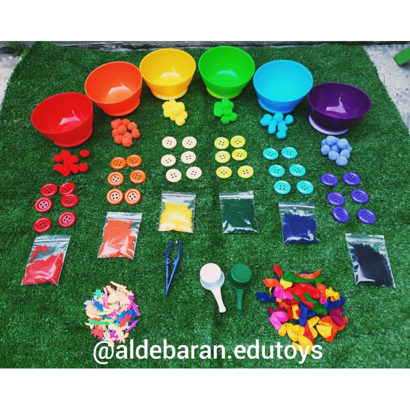 PAKET SENSORY TOYS MONTESSORI / SORTING POMPOM / SORTING KANCING