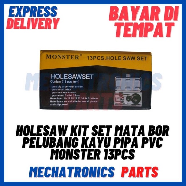 [DEV-9476] HOLE SAW HOLESAW KIT SET MATA BOR PELUBANG KAYU PIPA PVC MONSTER 13PCS