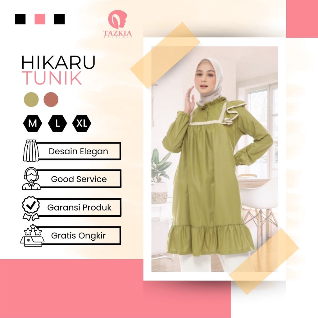 Hikaru Tunik - Atasan Baju Tunik Midi Dress Wanita Muslim Terbaru - Baju Ootd Wanita Kekinian 2022