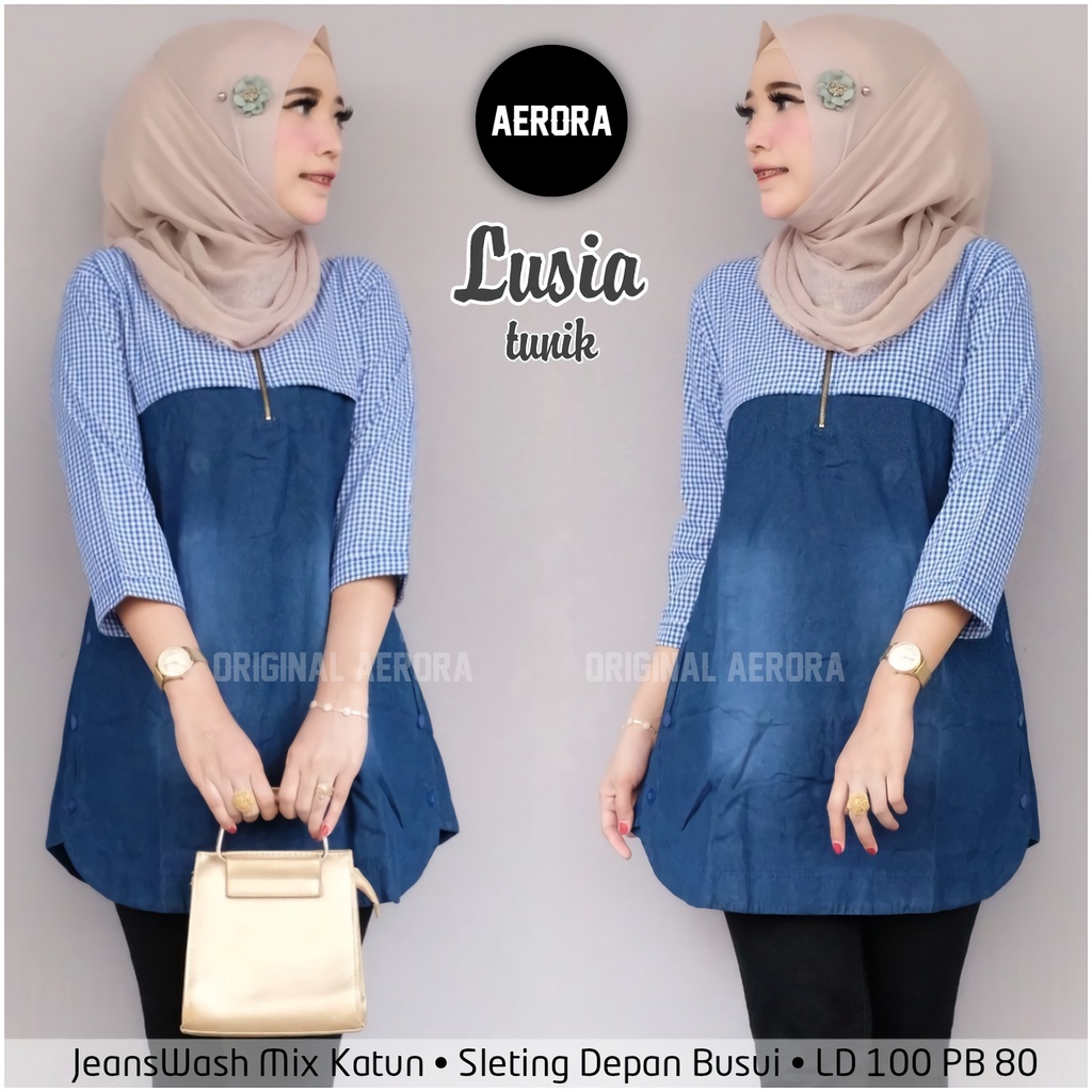 Baju Atasan Tunik Jeans Jens Jins Denim Wanita Terbaru Bordir Bunga Premium Kekinian Ld 100 P 75 New Alesa Tunik Allsize