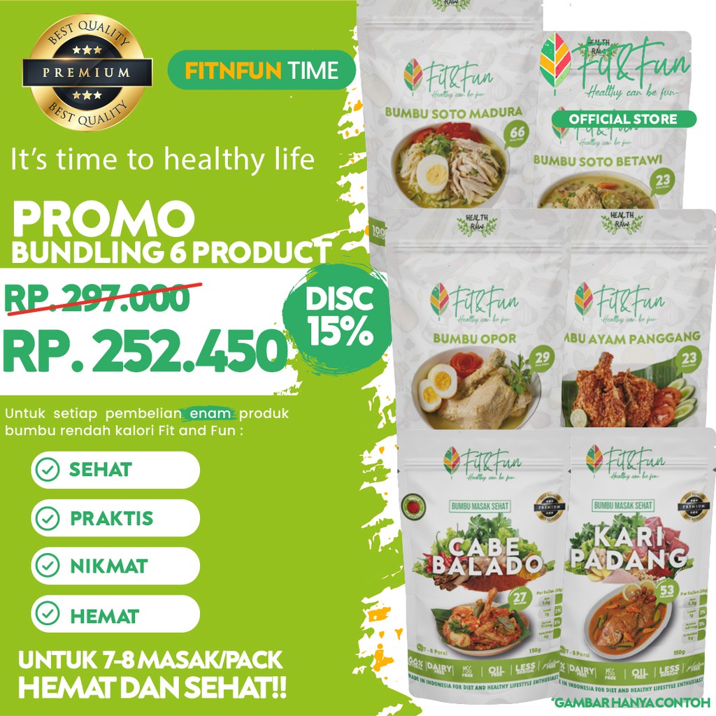 

( PREMIUM QUALITY ) PROMO FIT AND FUN BUMBU MASAK DIET SEHAT BUNDLING 6 PRODUCT