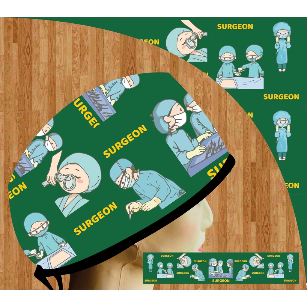 Topi Medis / Scrub Hat / Surgical Cap Printing Motif Surgeon