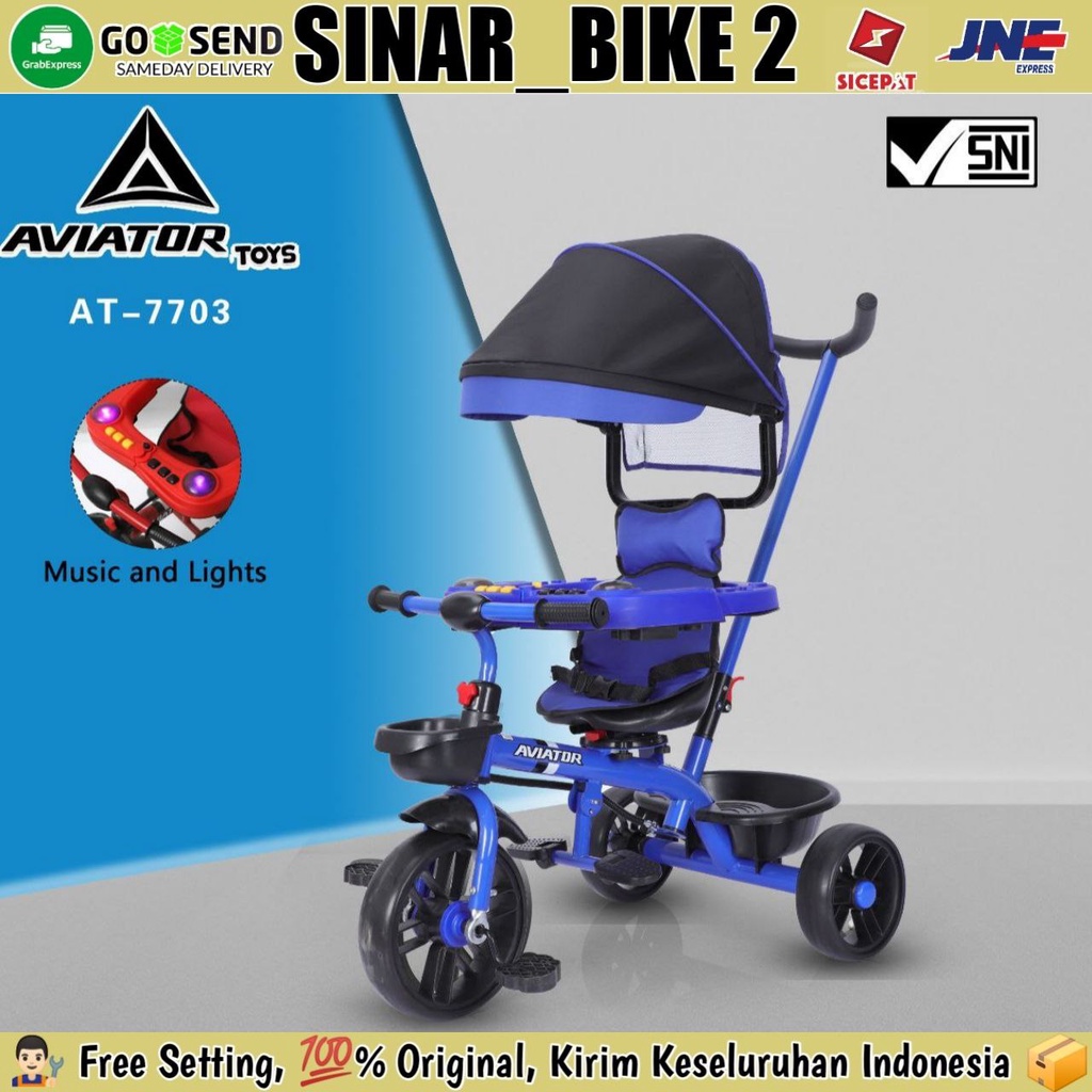 Sepeda Roda Tiga Anak  AVIATOR AT-7703 Kursi Putar Pengaman Musik