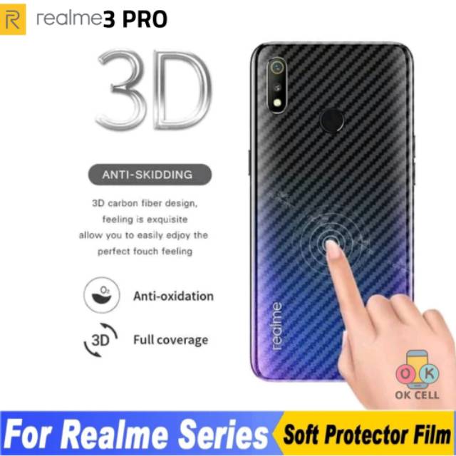 REALME 3 Pro  Back Skin Carbon 3D - Garskin Karbon Realme 3 Sticker Anti Gores Belakang Premium