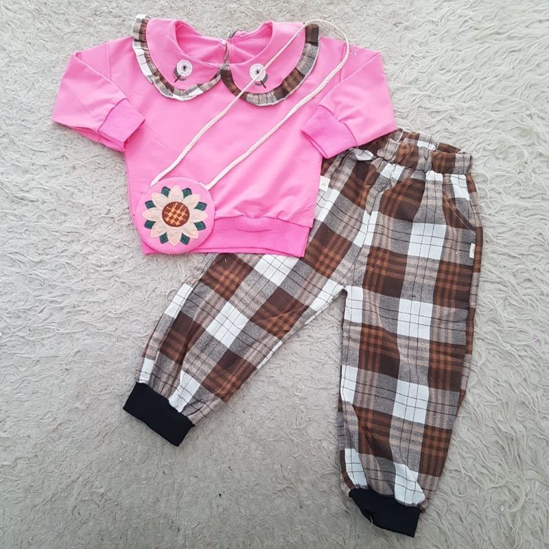 baju bayi import flower tartan Tas