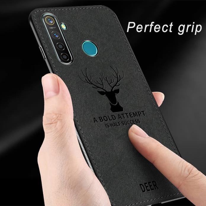 FINLAY DEER CASE REALME 5 5I 5S C3 DENIM CLOTH FABRIC SILICONE TPU PREMIUM RT879