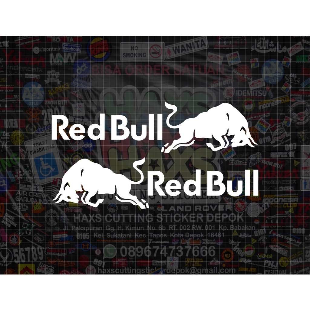 Cutting Sticker Red Bull Logo Dan Tulisan Sepasang Ukuran Perpcs 32 Cm x 8 Cm