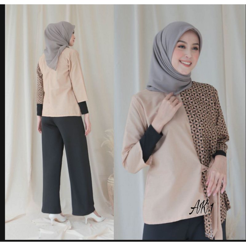 tey-17 Batik wanita ASJ SA HRB026 Kenongo Kemeja Tosca Pendek-Bintang Cream