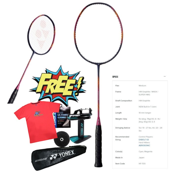 YONEX NANOFLARE 700 RAKET BADMINTON ORIGINAL - MAGENTA, 4U