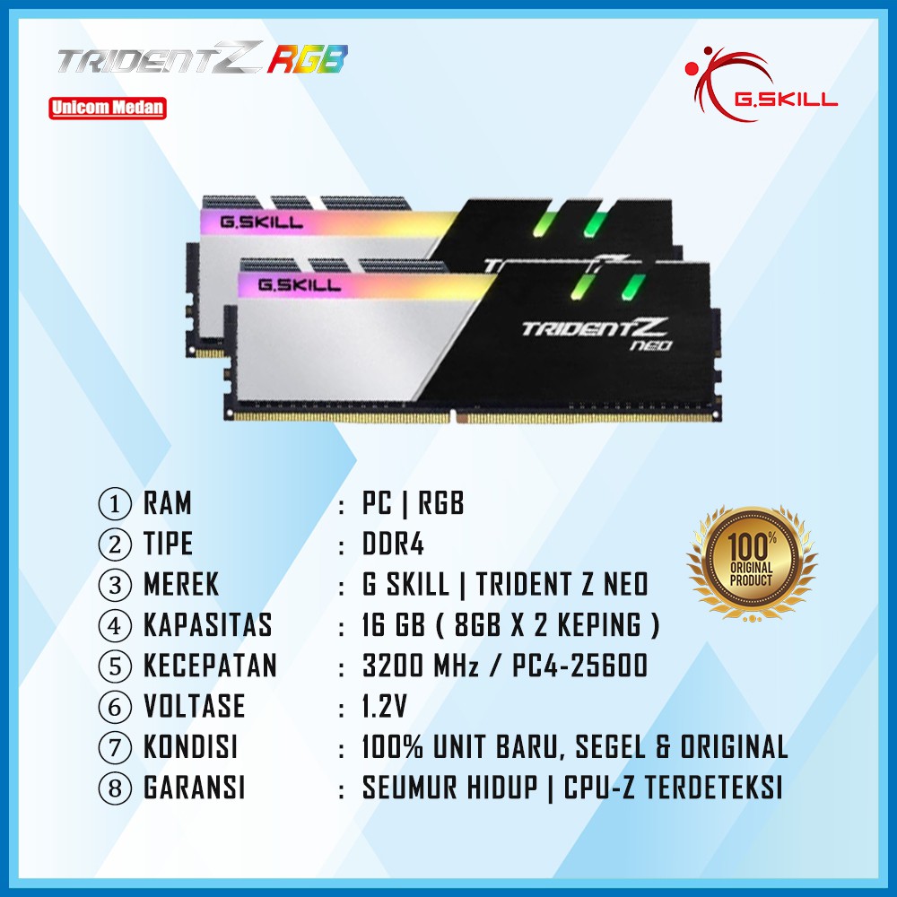 RAM PC DDR4 16GB 3200MHZ TRIDENT Z NEO RGB | GSKILL PC4-25600