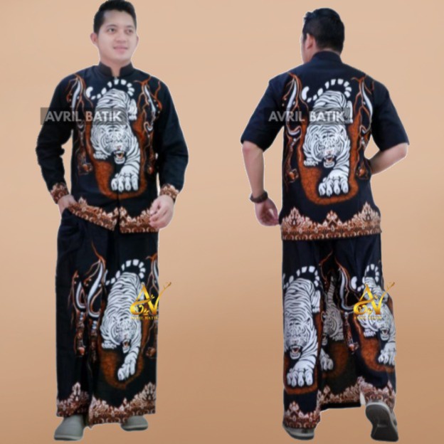 VALUE PACK setelan muslim pria dewasa sarung baju Koko harimau putih