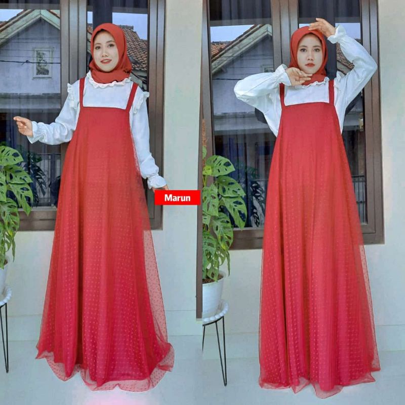 moms madie set overal tulle polka//Illy dress/baju wanita kekinian