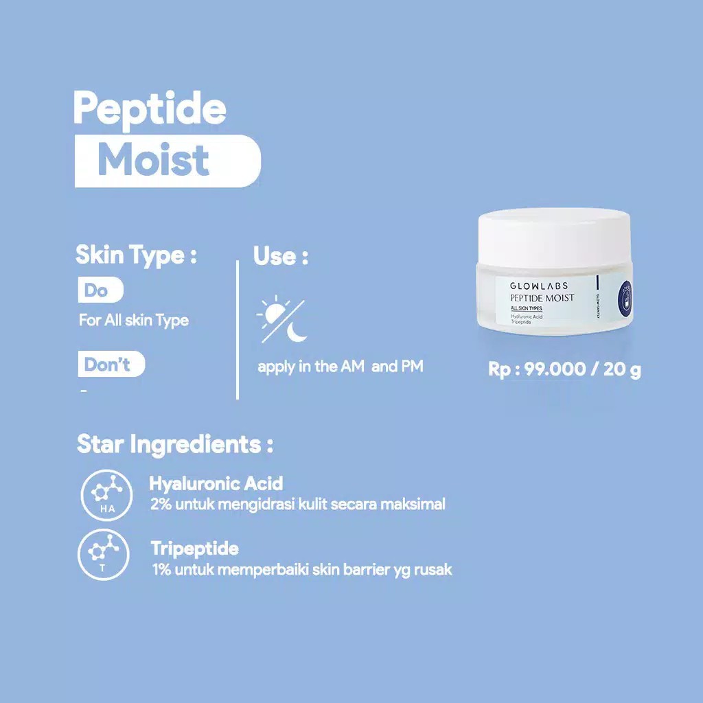 Glowlabs Peptide Moist 20gr ( Moisturizer for All Skin Type, Acne Prone Friendly)