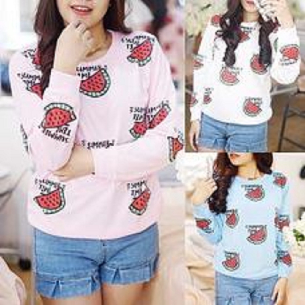 [Sw Semangka BC]sweater wanita babytery varian PINK/BLUE/WHITE