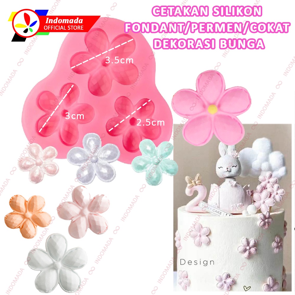 Indomada Cetakan Silikon Fondant Bunga 5 Kelopak 3 Ukuran 3.5 / 3 / 2.5 cm Besar Kecil Cokelat Cokla