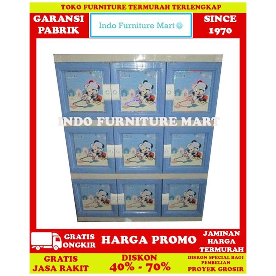 Lemari Pakaian Anak Plastik  Akako Jumbo 3 Pintu Susun 3 Micky