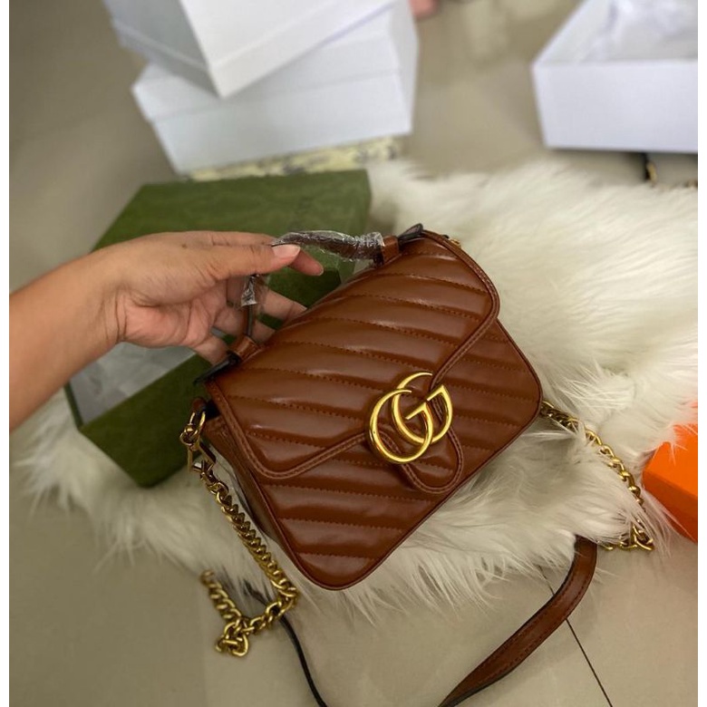 TAS GUCCI MARMONT HANDLE GG METALASEE FREE BOX