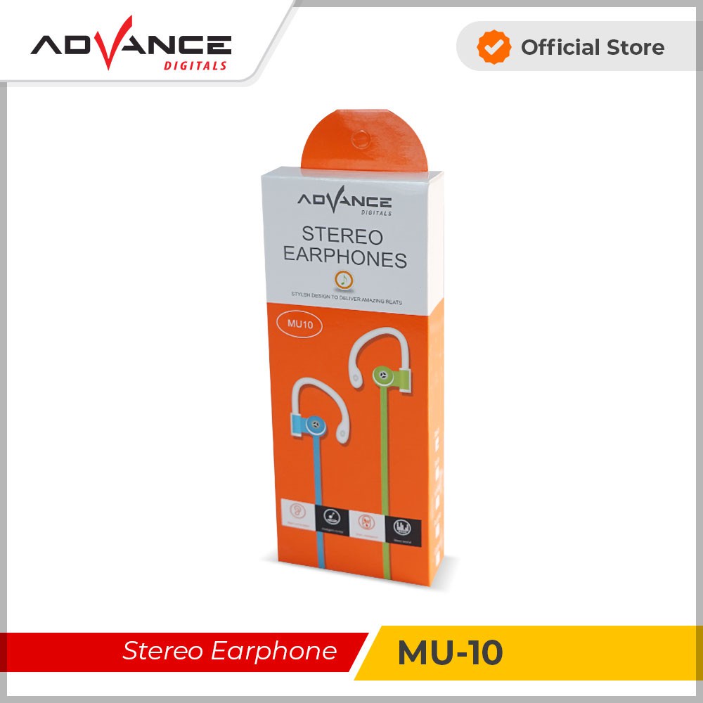 Advance Digitals Earphone Bluetooth 3.5MM Stereo Headset Powerful Sound With Mic MU10 Garansi Resmi 1 tahun