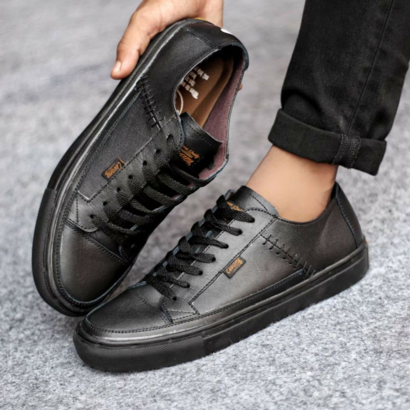 LOW DANTE BLACK Sepatu Sneakers Pria Sepatu Pria Casual Kulit Asli Spatu Sneker Hitam Keren