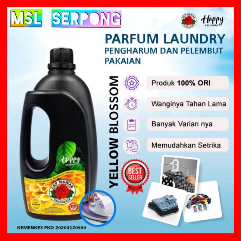 PARFUM HAPPY LAUNDRY AROMA BLOSSOM (KUNING) 1 LITER / PELICIN DAN PENGHARUM PAKAIAN / PARFUM LAUNDRY