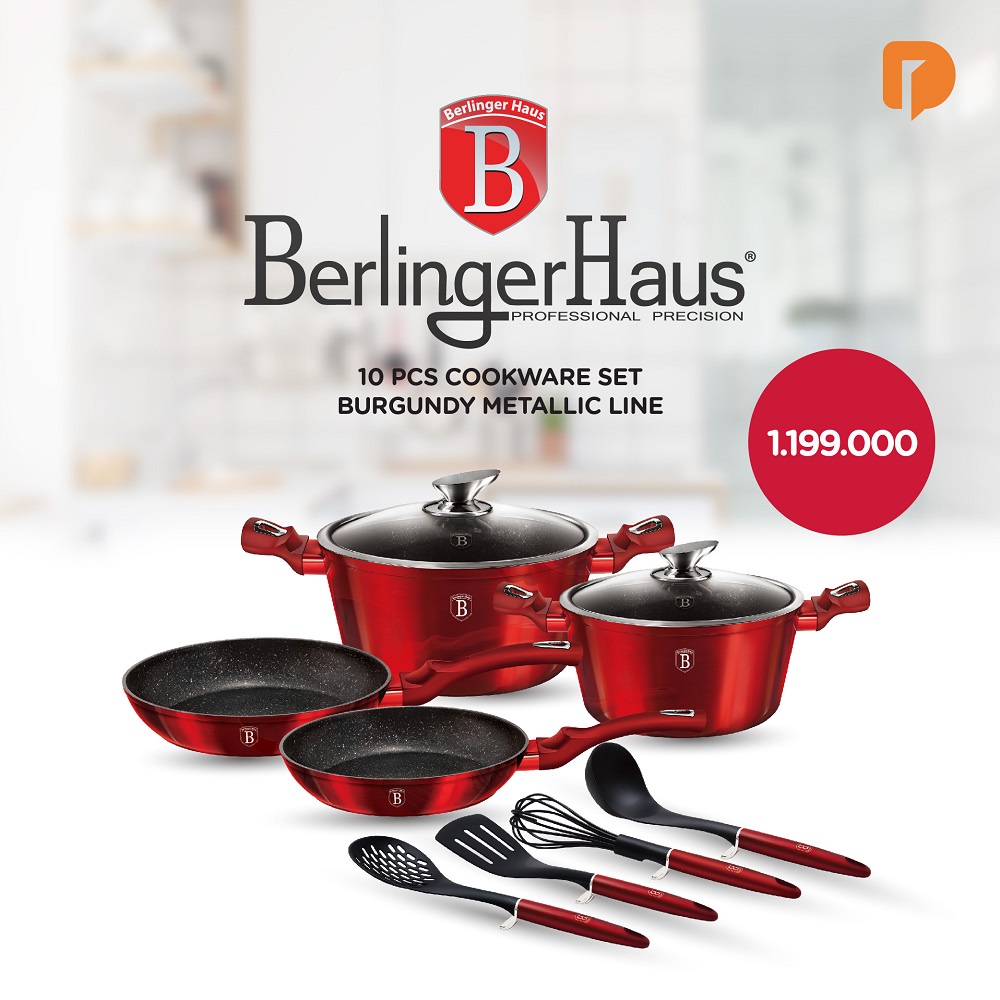 Berlinger Haus 10 pcs Cookware Set Burgundy Metallic Line Panci Set Fry Pan
