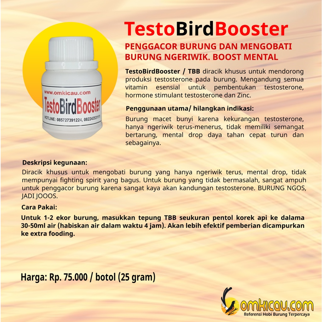 Testo Bird Booster Om Kicau Vitamin Penggacor Burung