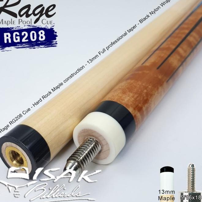 Rage Rg208 Pool Cue - 13 Mm Maple Billiard Stick Stik Biliar Players