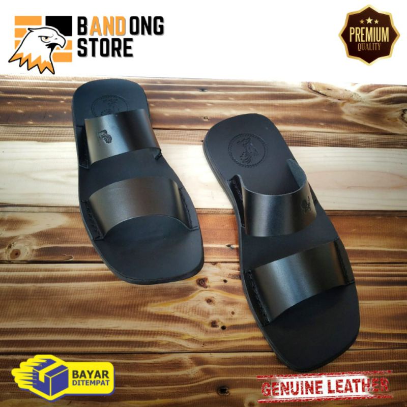 Sandal pria kasual slip on kulit asli berkualitas premium