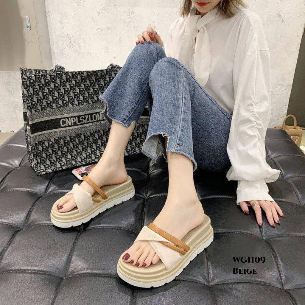 RESTOCK WYN WEDGES SANDAL CROSS STRAP SLIDER WG1109