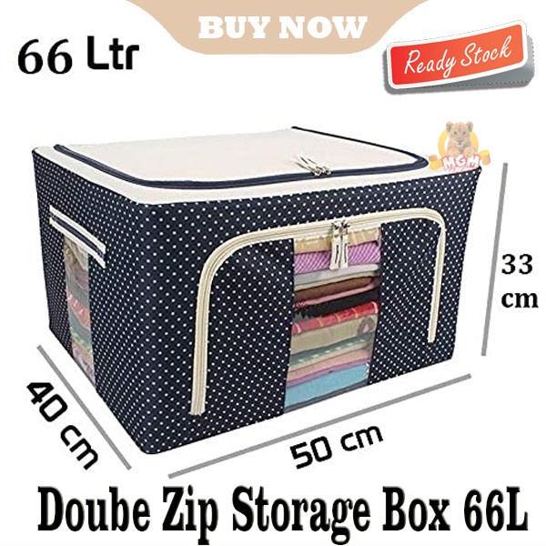 Double Zip Storage Bag Tas Penyimpanan Baju 66L FRAME BESI 50x40x33