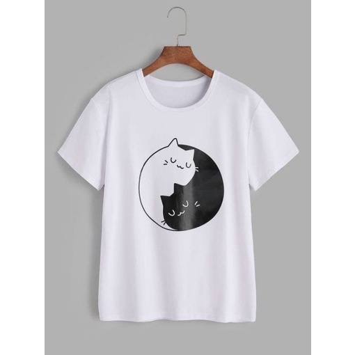 MYSTIQUE.ID-BAJU KAOS YIN AND YANG CAT T-SHIRT LUCU DAN AESTHETIC