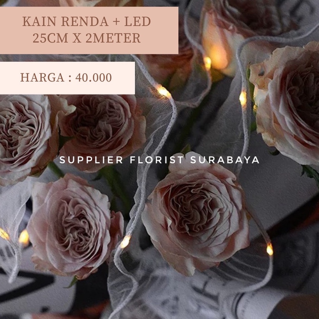 RENDA BUNGA + LED DENGAN 3 MACAM TIPE NYALA LAMPU UNTUK PEMANIS BUKET BUNGA JARING RENDA