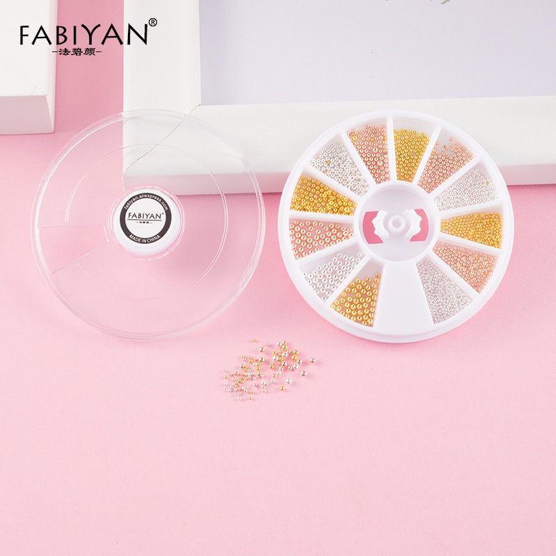 MAANGE Nail Art Perhiasan Rose Emas Perak Kecil Baja Bola Stiker Kuku Bola Manik Caviar Disc Tiga Warna 0084