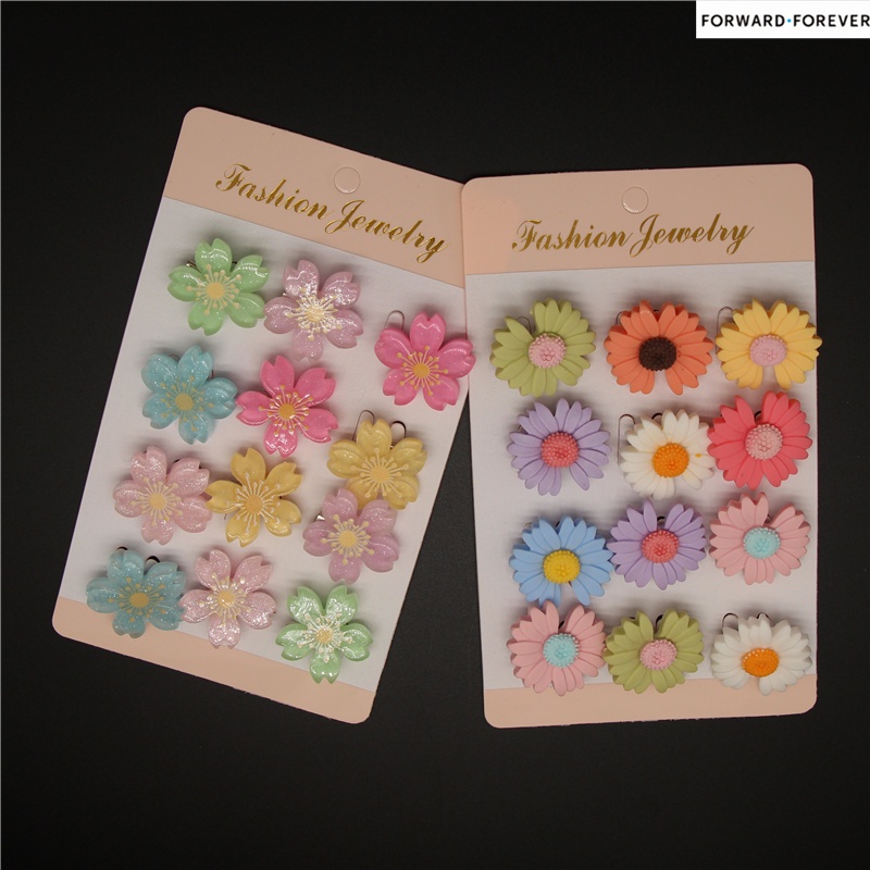 12pcs Bros Pin Kombinasi Bunga Daisy Cherry Blossom Bahan Plastik M70069