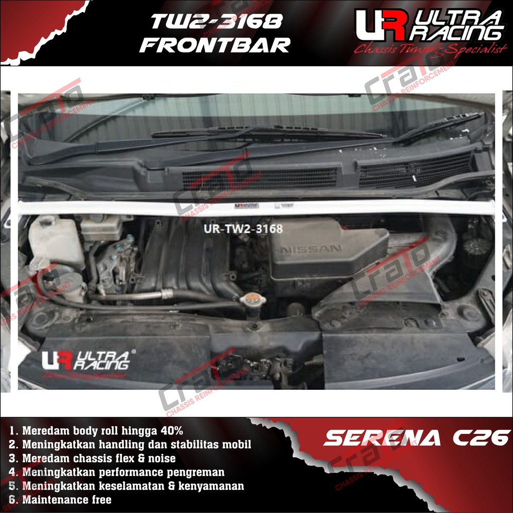 Aksesoris Stabiliser ULTRA RACING Safety Bar - Frontbar Front Strutbar 2 Points - Nissan Serena C26 