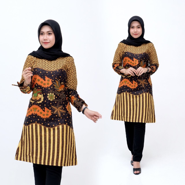 tunik wanita batik kantoran seragan murah jumbo big size kaki banyak salur sogan