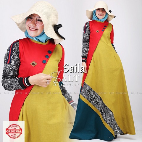 Maxi Dress Muslimah Patchwork Modern Kancing Saila Dress by Saltexecutive