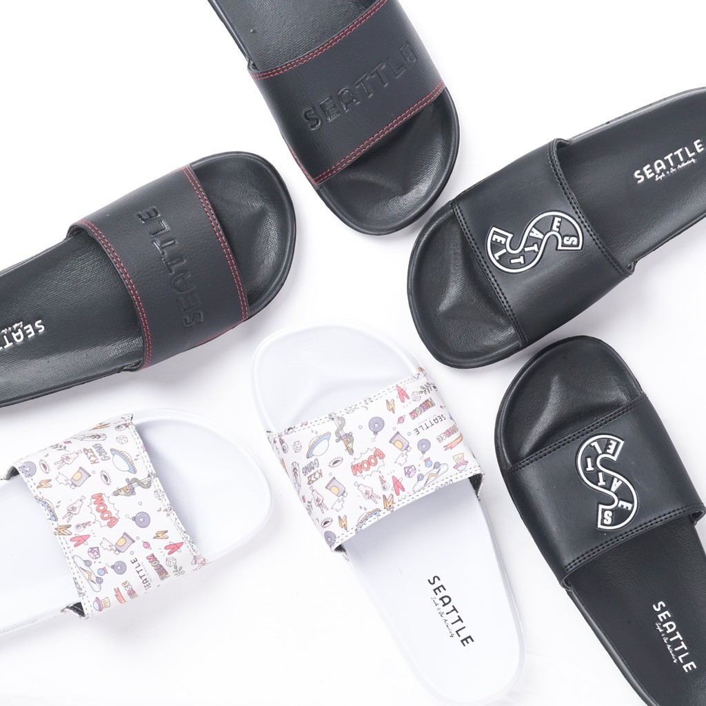 Seattle - Slippers Basic Red Black / Sandal Slop / Sandal Slide / Sandal Slip On Unisex-2