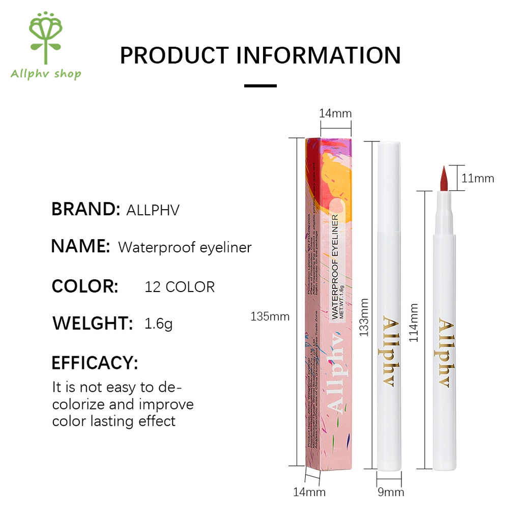 【Baru】ALLPHV Liquid Eyeliner 12 Color Waterproof Long Lasting Line Tattoo High Impact Eyeliner