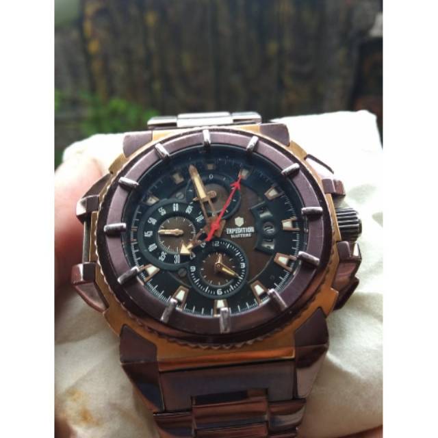 ( SOLD OUT ), Expedition Masters E 6327 M, Quarzt, Cronograph, warna Rose Gold Coklat ke unguan