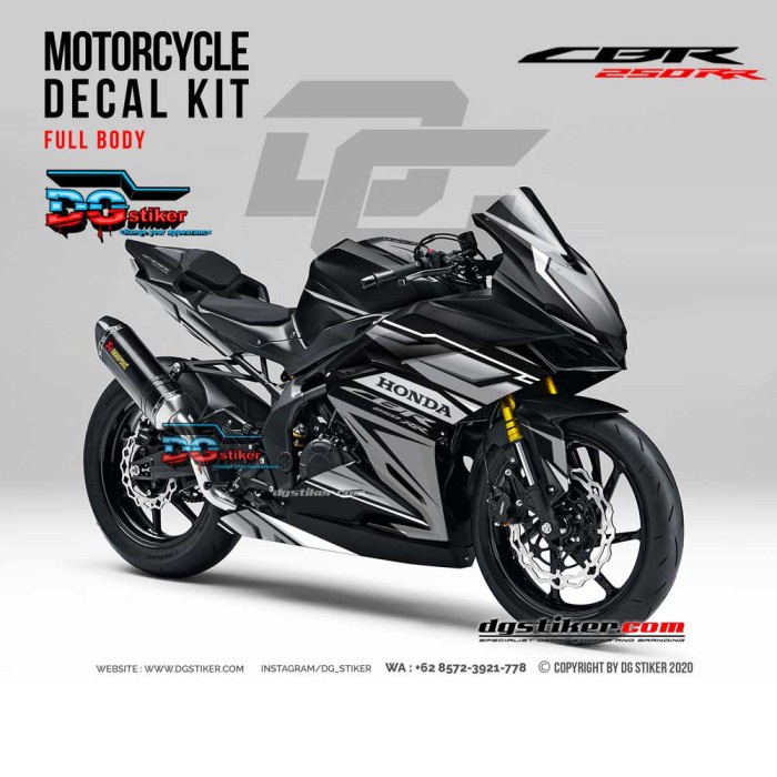 Decal Graphic Sticker Honda CBR250RR Racing Hitam Monochrome