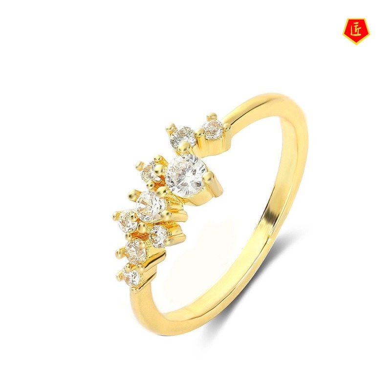 [Ready Stock]Simple Elegant 18K Gold Diamond-Studded Ring